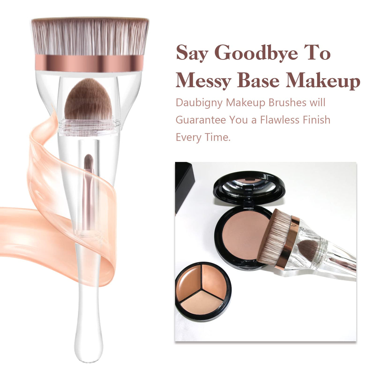 Makeup Brushes, Daubigny Perfect 3IN1 Makeup Brush for Face Blush Liquid Powder Foundation Brush for Blending Liquid, Cream or Flawless Powder Cosmetics with Great Gift Case
