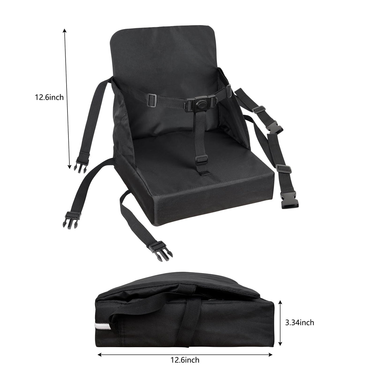 Toddler Booster Seat for Dining Table, Booster Seat for Table, 12.6x3.34 Inch Portable High Chair for Travel, HOSEASCA Compact Lightweight Travel Booster Seat with Adjustable Straps for Baby(Black)