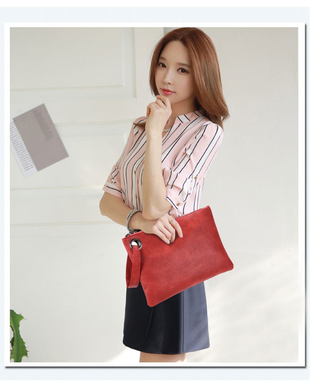 DIHKLCIO Evening Bags Purse Envelop Clutch Chain Shoulder Womens Wristlet Handbag Foldover Pouch Brown Large