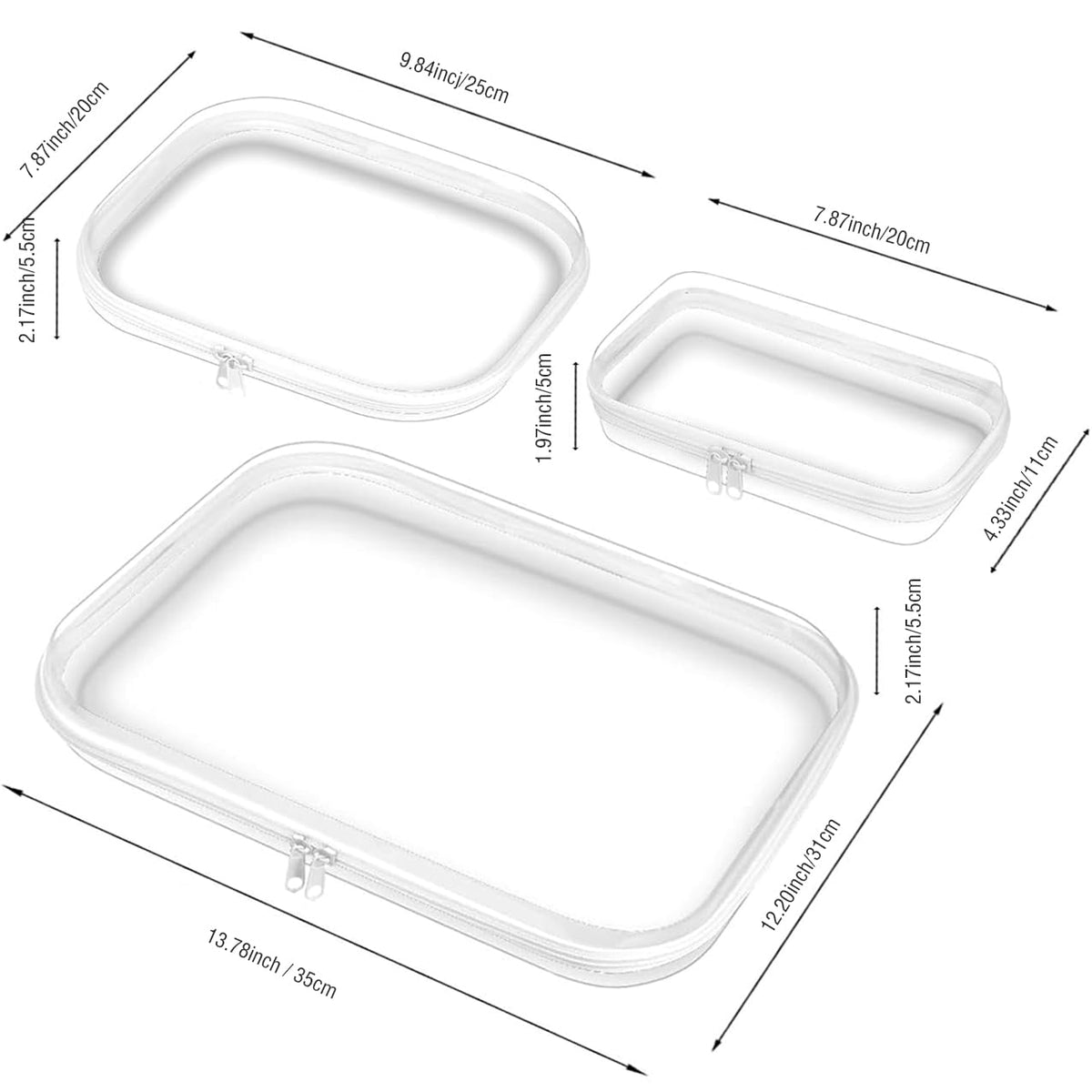 3 Pack Clear Hard Shell Zipper Case, Plastic Storage Pouch Bags With Zipper (Clear, Small+Medium+Large)