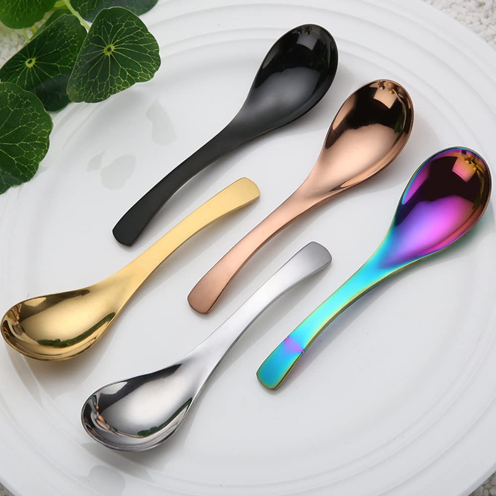 5 PCS Stainless Steel Soup Spoons, Mirror Finish, Kitchen & Dessert Spoons (Silver)