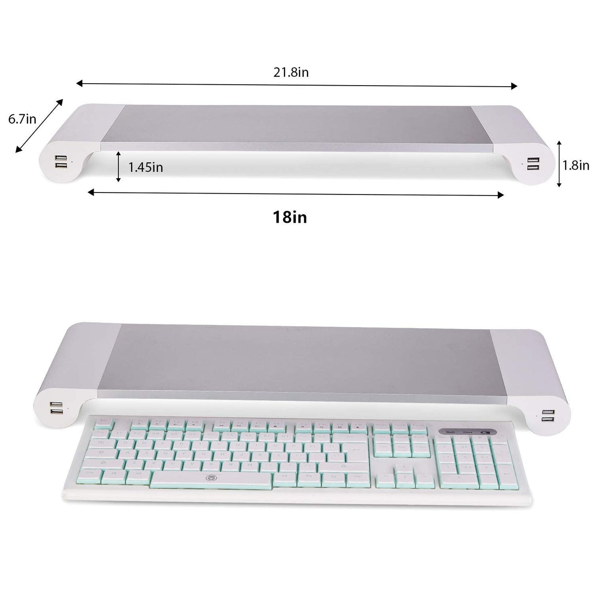 PG Desktop monitor stand with 4 USB charging ports - Convenient keyboard organiser and monitor raising stand for laptops, TVs, printers, fax machines and computers - Convenient desktop organiser