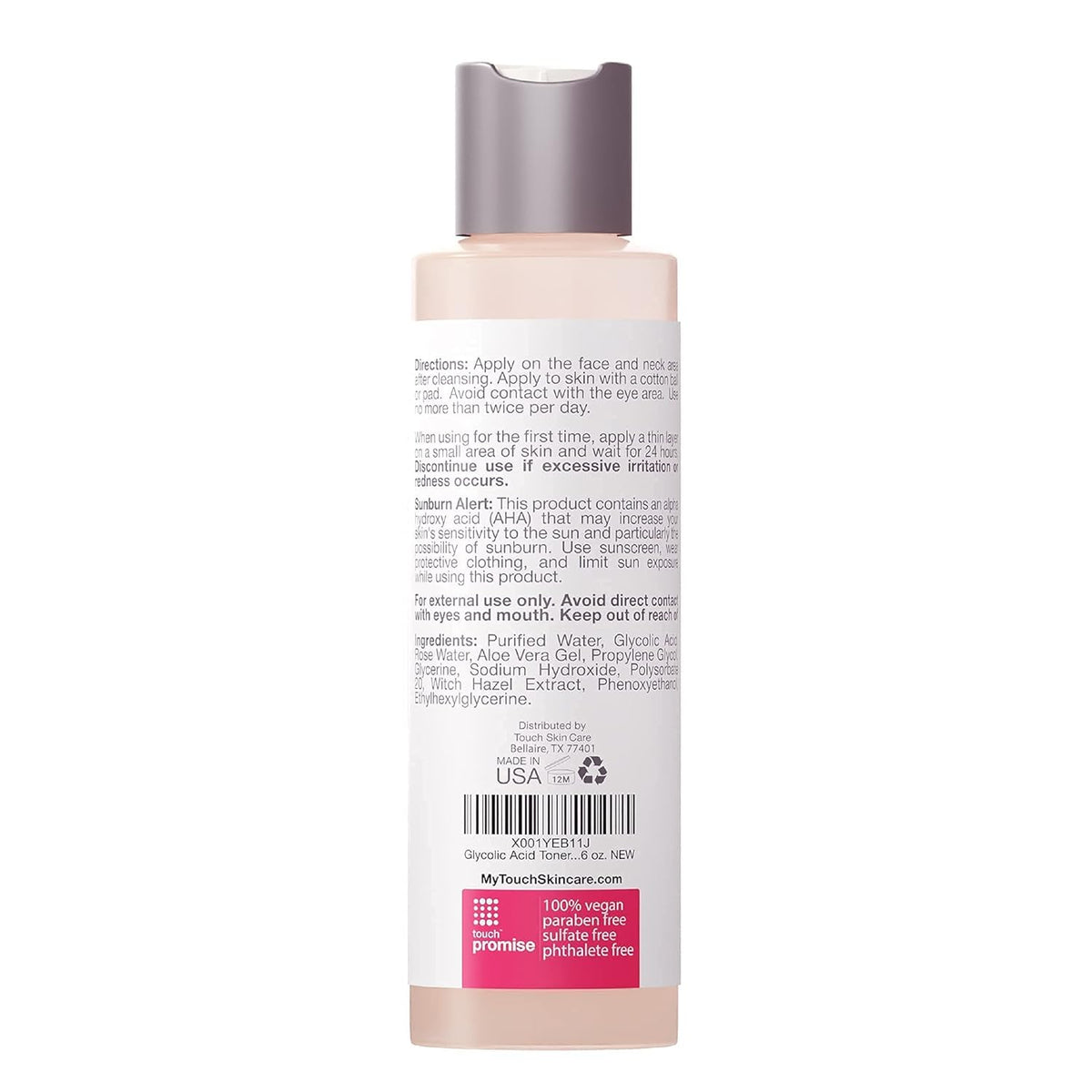 7% Glycolic Acid Toner with Rose Water, Witch Hazel, and Aloe Vera Gel – Alcohol & Oil Free Exfoliating AHA Face Toner – Improves Wrinkles, Dullness, Pores, Skin Tone & Texture, 6 oz.