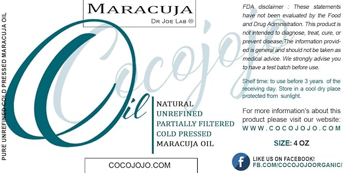 Dr Joe Lab Maracuja - Passion Fruit Seed Oil - Pure Sourced Filtered Carrier Oil for Face Skin Lips Body Hair Natural Extra Virgin Moisturizer DIY Soaps Cream - Cocojojo (4 oz)