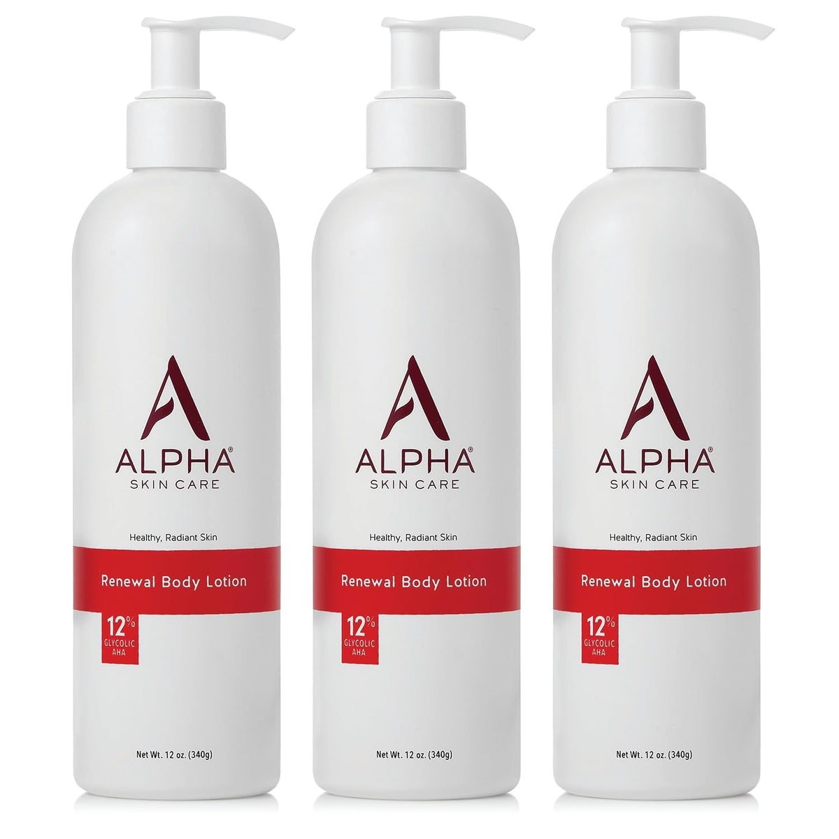 Alpha Skin Care Revitalizing Body Lotion, 12% Glycolic AHA, Simple & Effective Daily Moisturizer Hydroxy Acid, Hydrates & Exfoliates for Soft, Smooth Skin, Anti-Aging, 12 Oz, Pack of 3