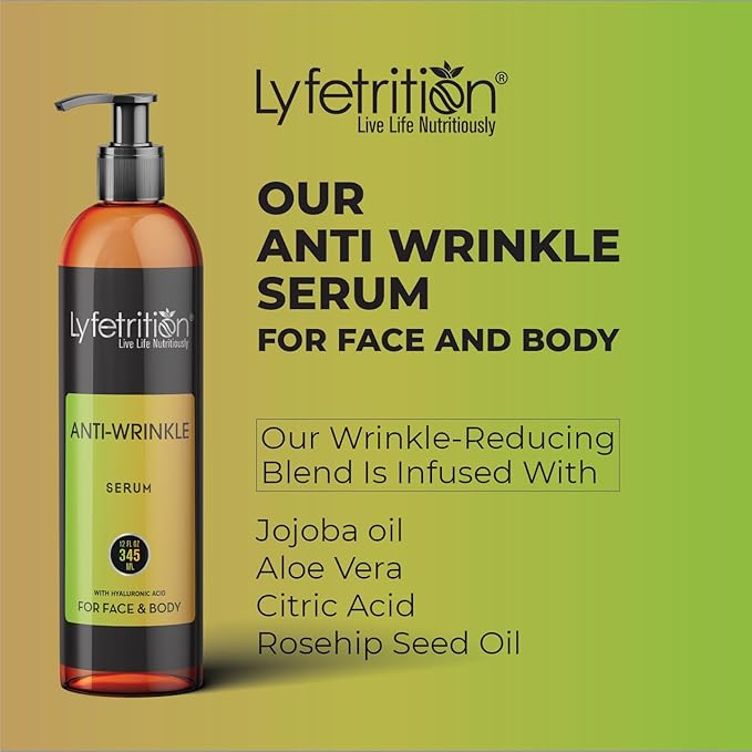 Lyfetrition Anti-Wrinkle Serum | 12 Oz Large Bottle | Anti-Aging Face Serum With Jojoba Oil, Rosehip Seed Oil & Many More Natural Ingredients - Moisturizing Cleanser for Fair & Younger Looking Skin