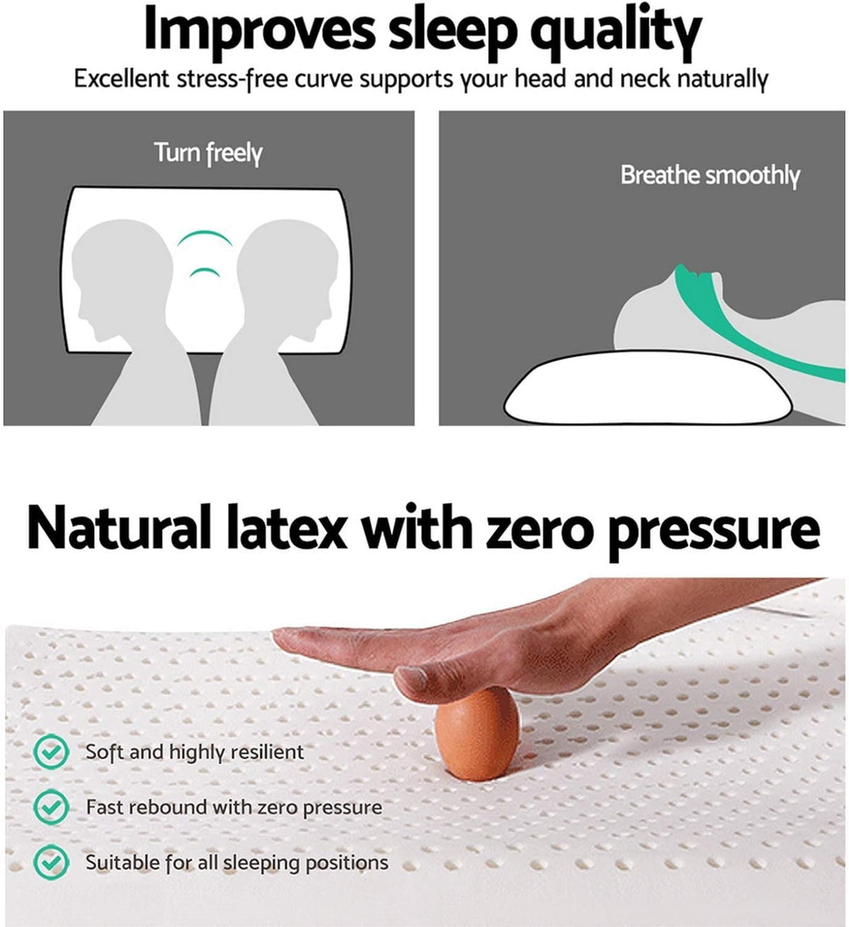 Miebeiea 100% Natural Talalay Latex Pillow for Sleeping with Removable Cotton Cover, Premium Soft Bed Pillow Helps Relieve Pain and Pressure, Suitable for Side Back or Stomach Sleepers