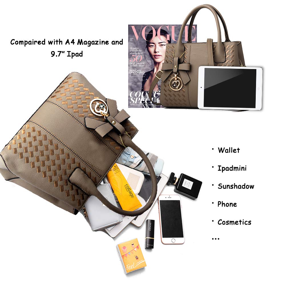 Jeniulet Purses and Handbags for Women Fashion Ladies PU Leather Top Handle Satchel Shoulder Tote Bags 10.2" x 3.9" x 7.9" Khaki
