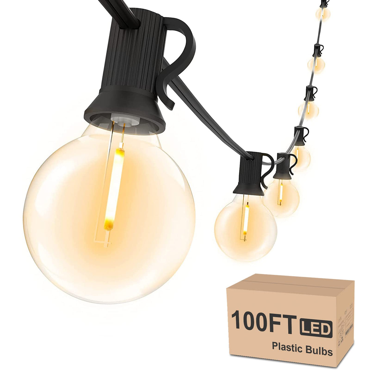 Svater Outdoor String Lights Waterproof 100 FT, LED Patio Lights Outside with 52 Shatterproof G40 Bulbs, Dimmable Hanging Globe Lighting for Bistro Backyard Cafe Market Porch, Warm White 2700K