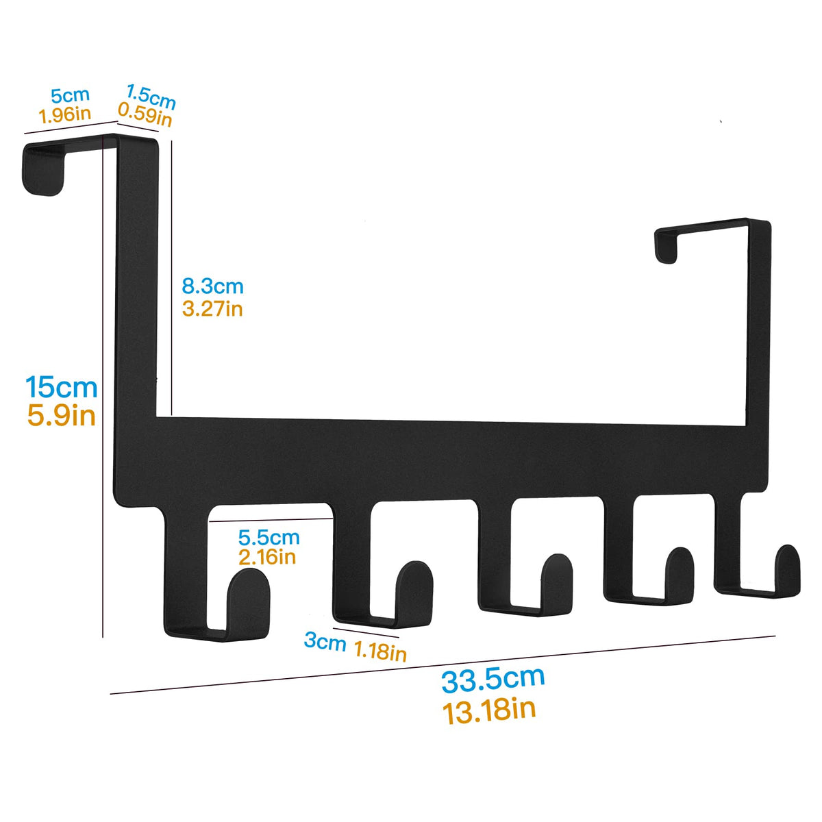 MINCORD Over Door Hook Hanger, Back of Door Bathroom Towel Rack Hooks Heavy-Duty Organizer Sturdy Anti-Rust Black 5-Hooks Towel Holder for Bathroom Bedroom Kitchen Coat Bag Robe Towels