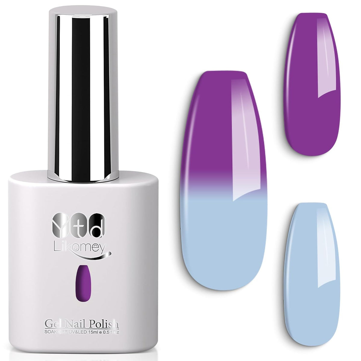YTD Likomey Color Changing Gel Nail Polish,15ml Blue to Purple Mood Temperature Change Colors UV Nail Gel,Fall Winter Thermal Ombre Manicure Varnish,WB428