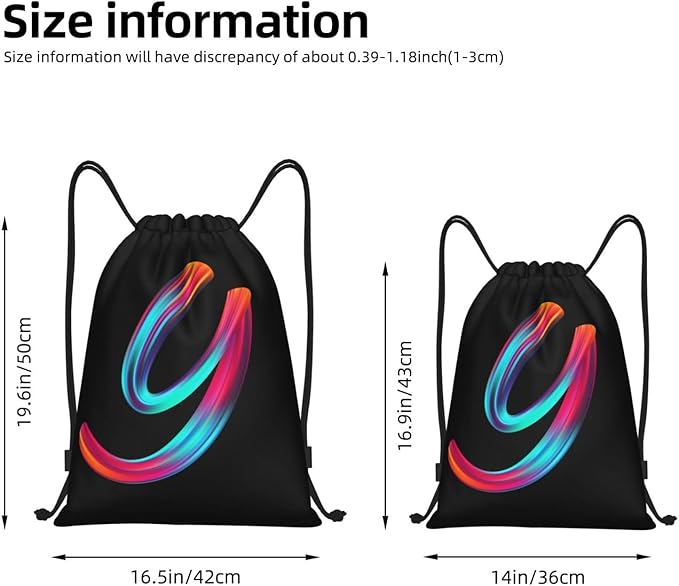 Drawstring Bags Initial Drawstring Backpack Sackpack Black Draw String Cinch Bags for Sports, Gym, Travel, Swimming, Beach, Camping, Rainbow Letter Y