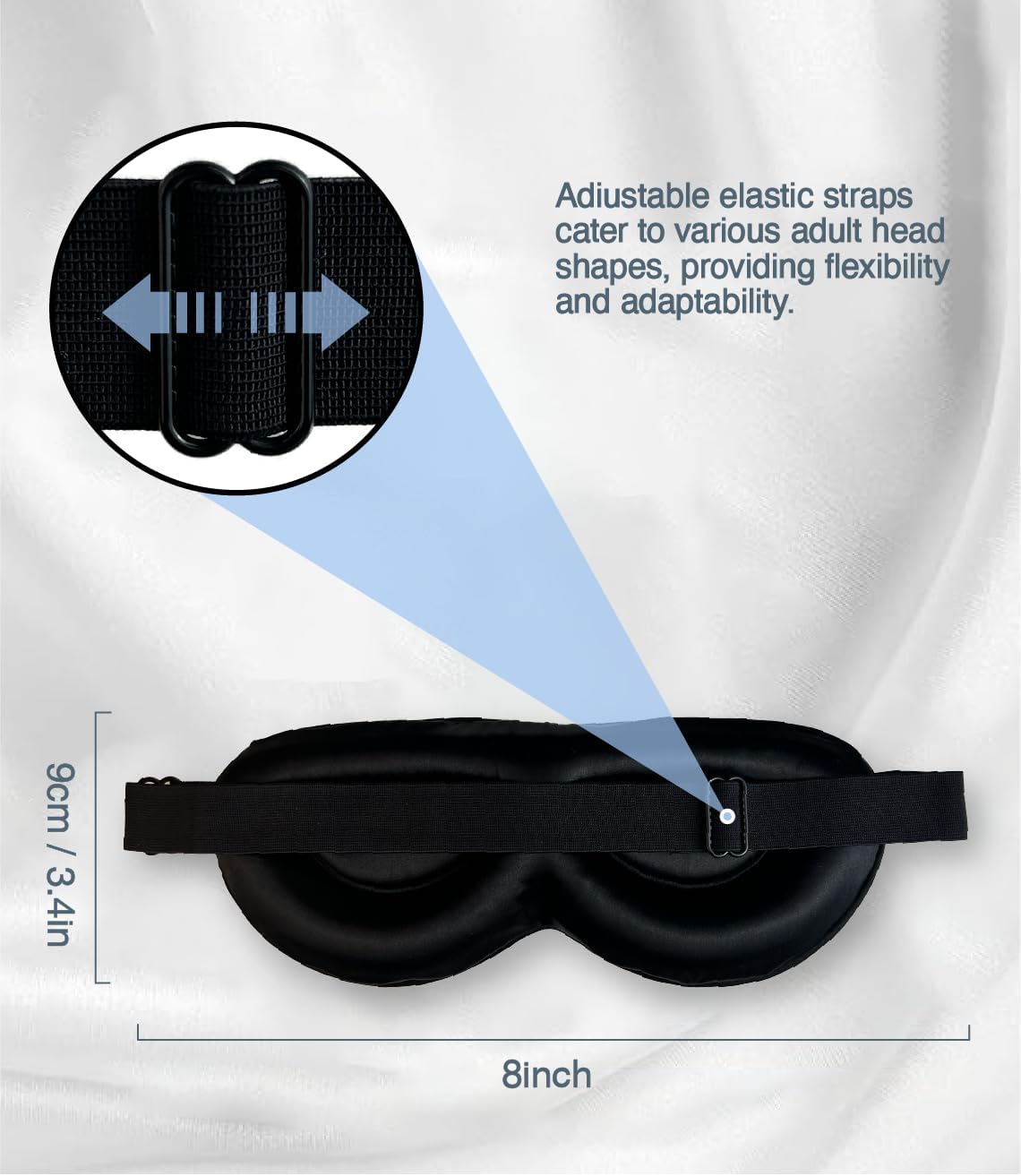 PROMEED Adjustable 100% Mulberry Silk Sleep Mask 23 Momme, 3D Contoured No-Pressure Cup Eye Mask for Sleeping, Super Soft Breathable Blindfold, Perfect Blocks Light for Sleeping (Grey)