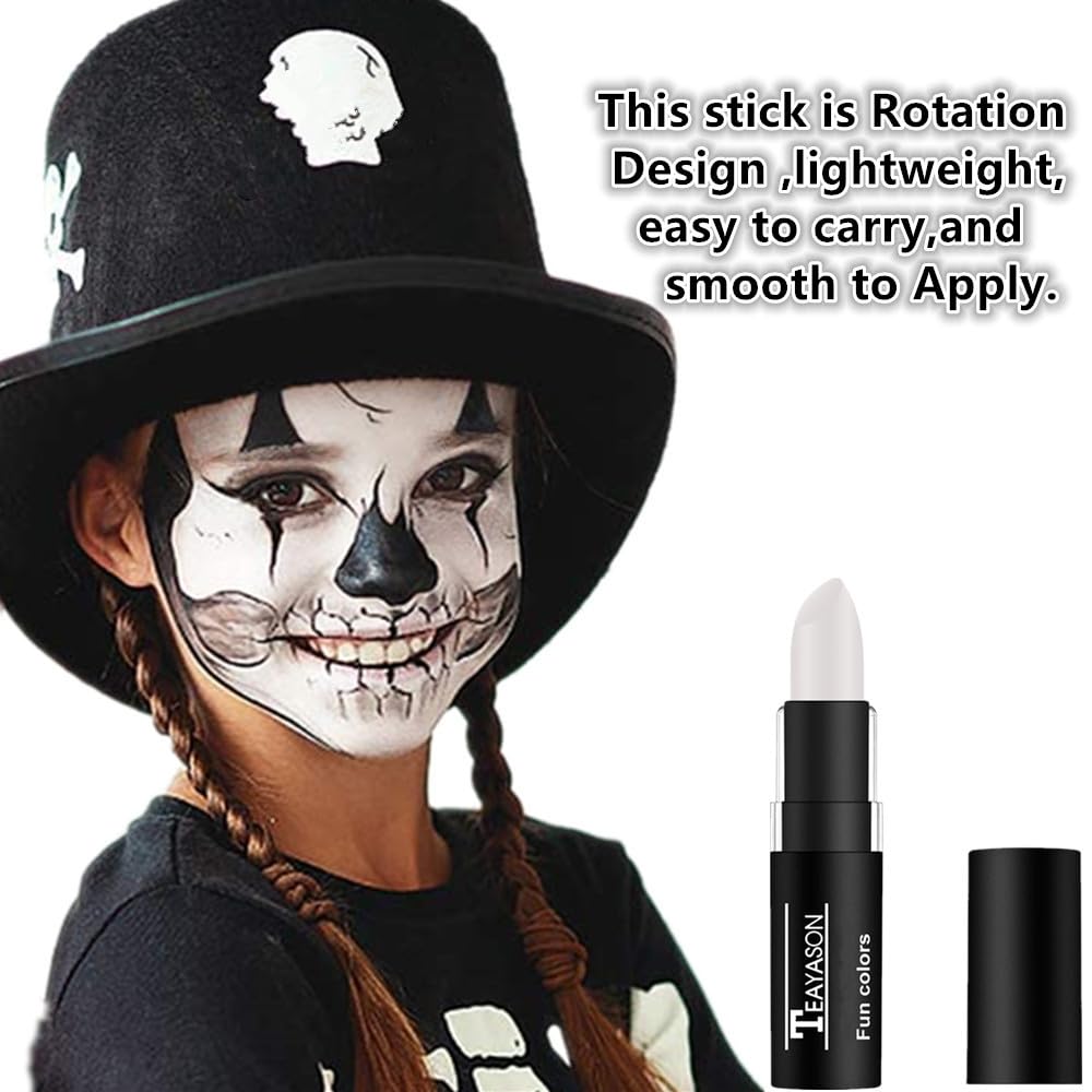 Go Ho 3 PCS Makeup Clown White Cream-Blendable Stick-Eye Black Sticks Face Body Paint Professional Halloween SFX Makeup,Safe Facepaint Nose&Lip Smacking for Sports Festival Make up(White+Black+Red)