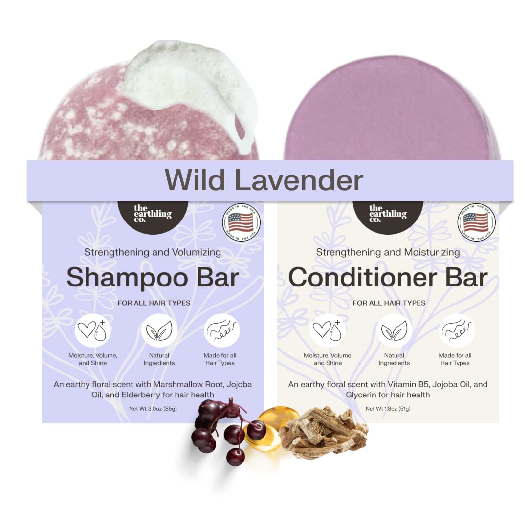 The Earthling Co. Shampoo & Conditioner Bar Set - Promote Hair Growth, Strengthen & Volumize All Hair Types - Paraben & Sulfate Free Formula with Natural Ingredients for Dry Hair (Vanilla Coconut)
