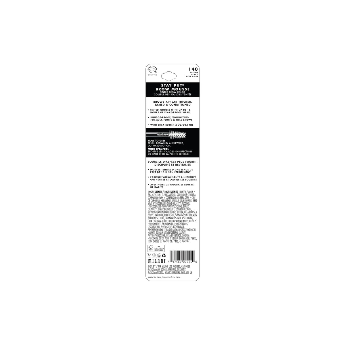 Milani Brow Tint- Stay Put Tinted Brow Mousse, Nourishing, High-Pigment infused with Shea Butter, Jojoba Seed Oil & Panthenol Vitamin B5 - Brown Black