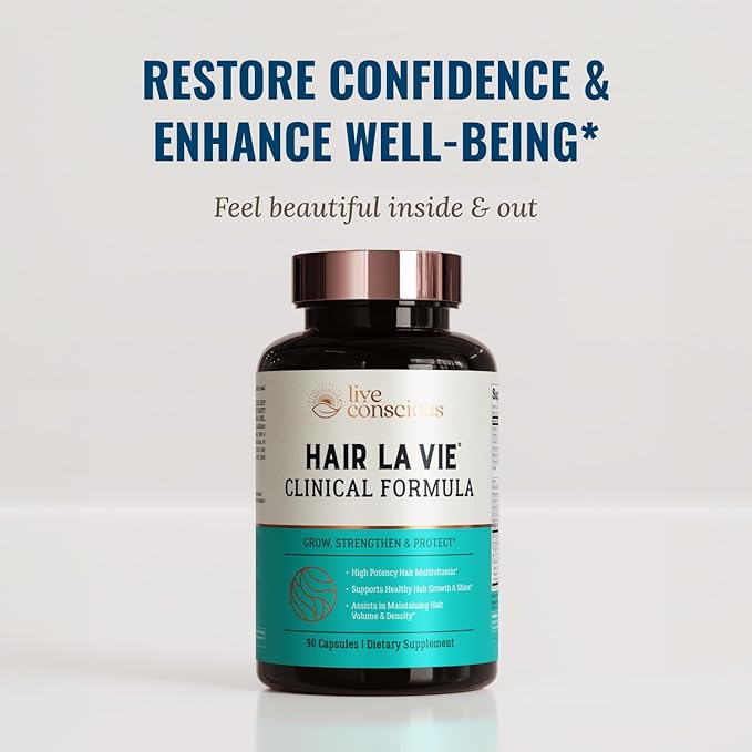 Hair La Vie Live Conscious Clinical Formula Hair Vitamins Capsule with Biotin and Saw Palmetto - Healthy Hair and Whole-Body Wellness (2-Pack)