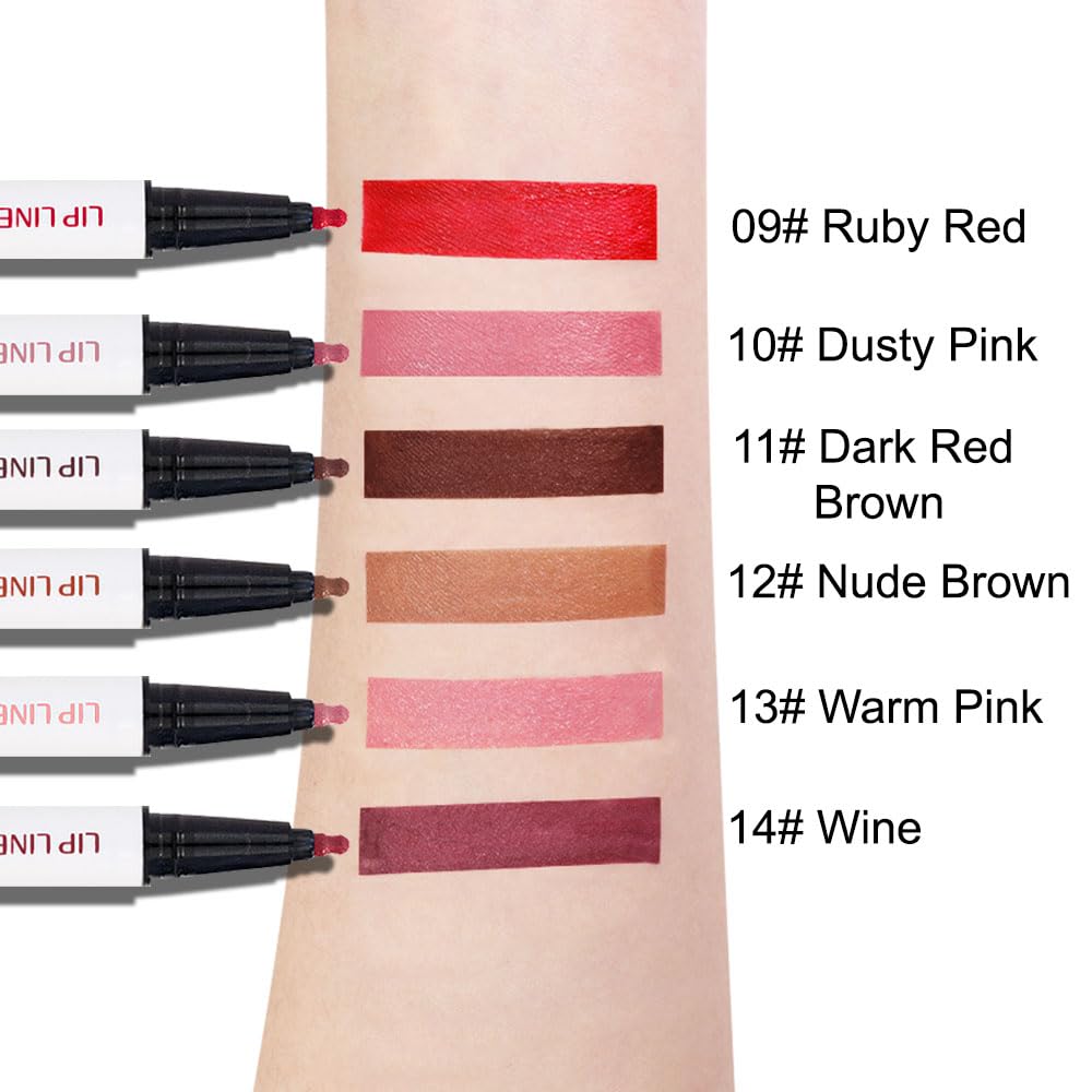3Pcs Longwear Liquid Lip Liner Stain Pen Set Long Lasting Waterproof, Pink Ruby Red Warm Pink Matte Semi Permanent 24 Hour Lip Liner and Lipstick Combo, Color Stay Lipliner All Day Lip Stains peel off