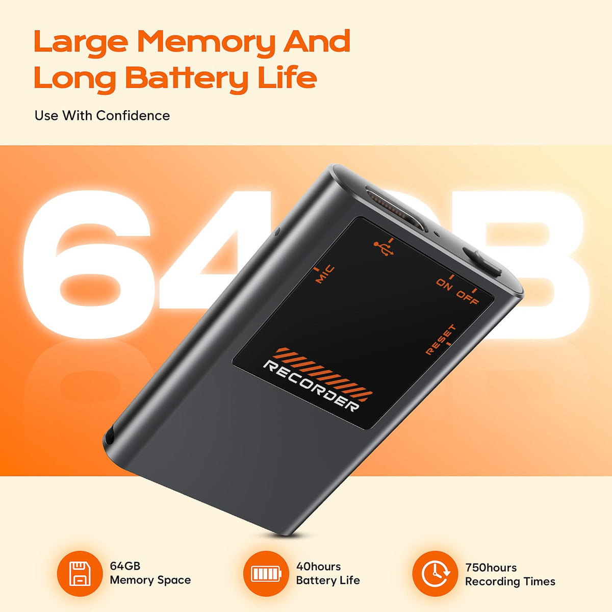 3072Kbps Voice Activated Recorder - [7000 Hours] Voice Recorder with AI Noise Cancellation, Recording Device for Lectures, Meetings, Intervie, 64GB Digital Voice Recorders with Playback