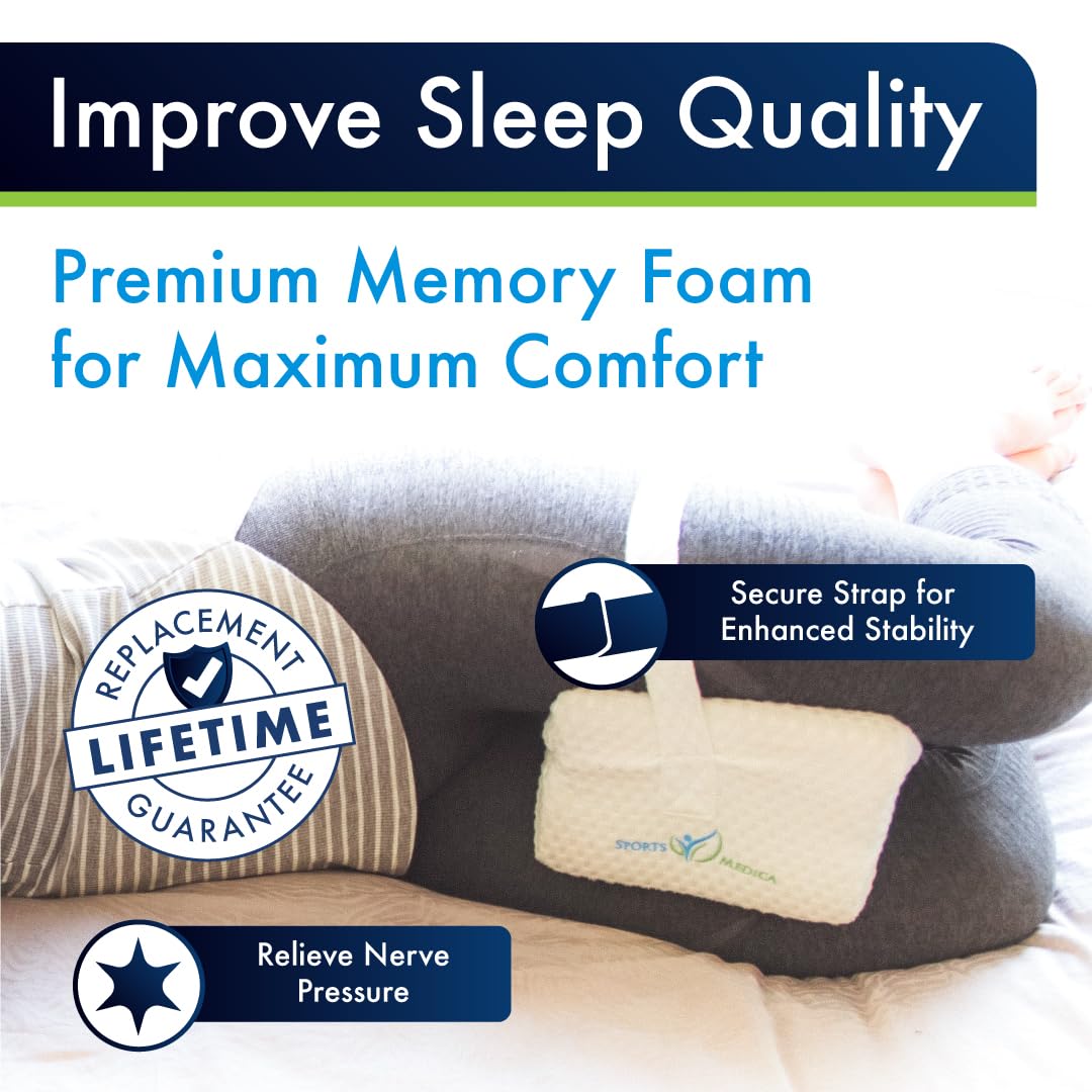 Sports Medica Doctor Developed Knee Pillow for Side Sleepers - Washable Cover Memory Foam Leg Pillow for Side Sleeping, Lower Back & Sciatica Pain Relief - Spine Alignment - Between Knee Hip Cushion