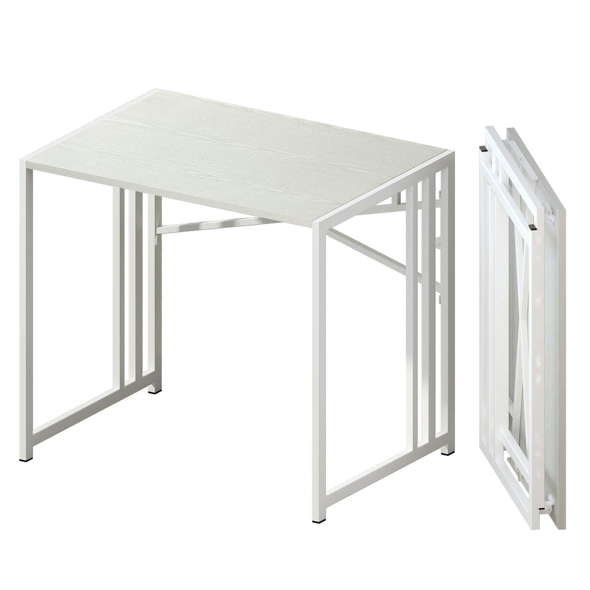 Lutown-Teen Small Folding Desk 32 inch, No Assembly Required Small Office Desk, Writing Gaming Computer Camping Desk, White