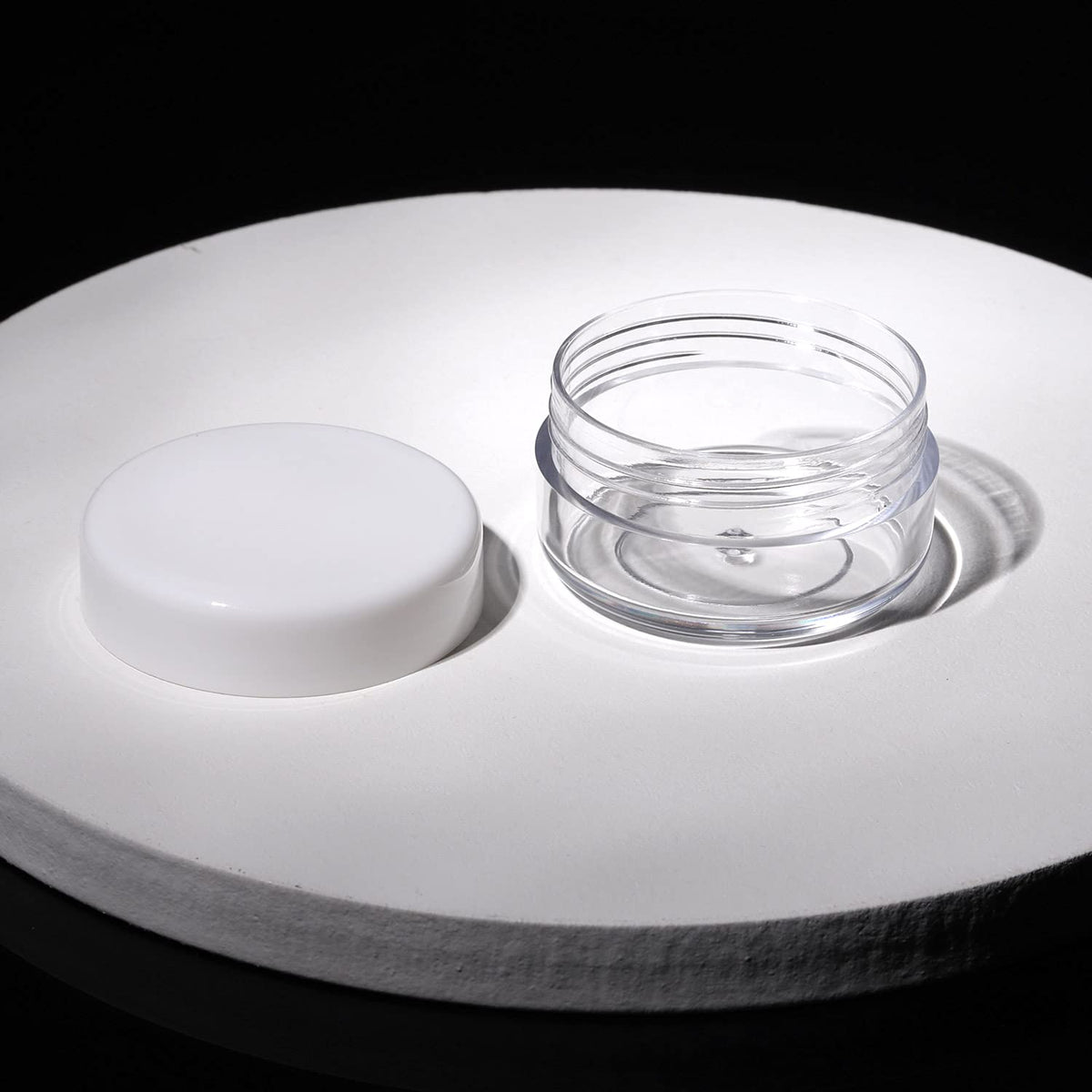 Refillable Cosmetic Sample Jars - 100 Pack 10g (0.35oz) White Small Travel Containers with Lids + 10 Mini Makeup Spatulas - BPA Free