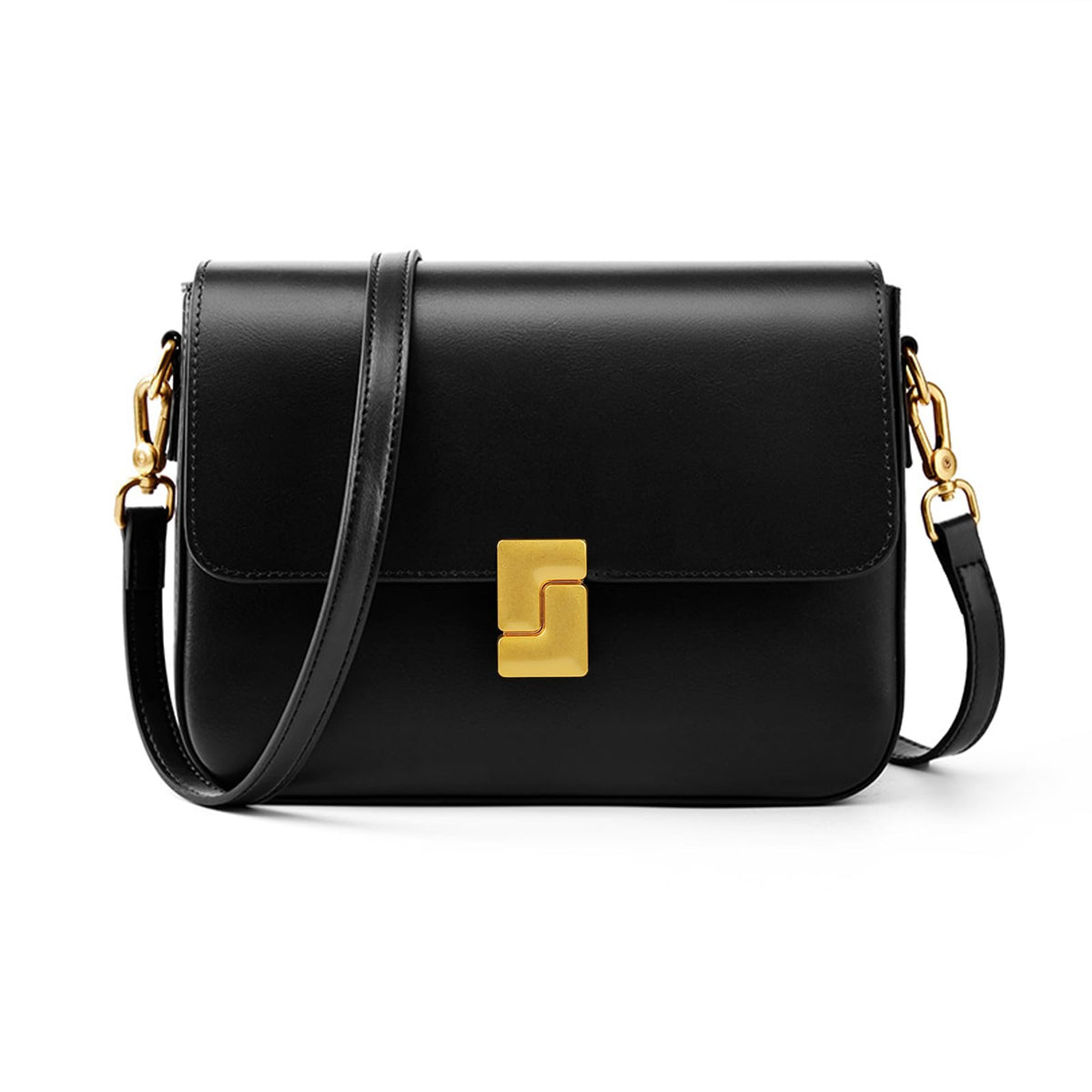 MoreFarther Shoulder Bags for Women, Genuine Leather Crossbody Purses Vintage Handbags-Adjustable Strap Designer Bags (Black)