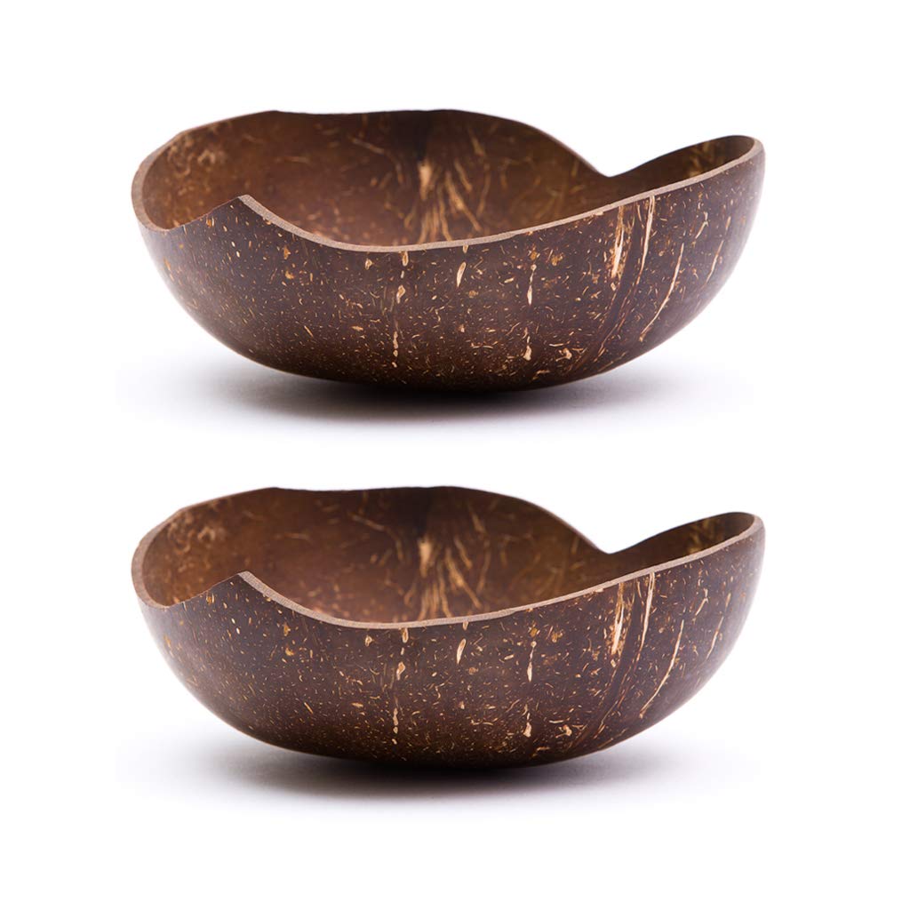 Rainforest Bowls Set of 2 Jumbo Heart Coconut Bowls, 2 Wooden Spoons & 2 Reusable Bamboo Straws - 100% Natural, Hand Carved by Artisans, Eco-Friendly & Sustainable - Smoothie/Acai/Salad Bowls