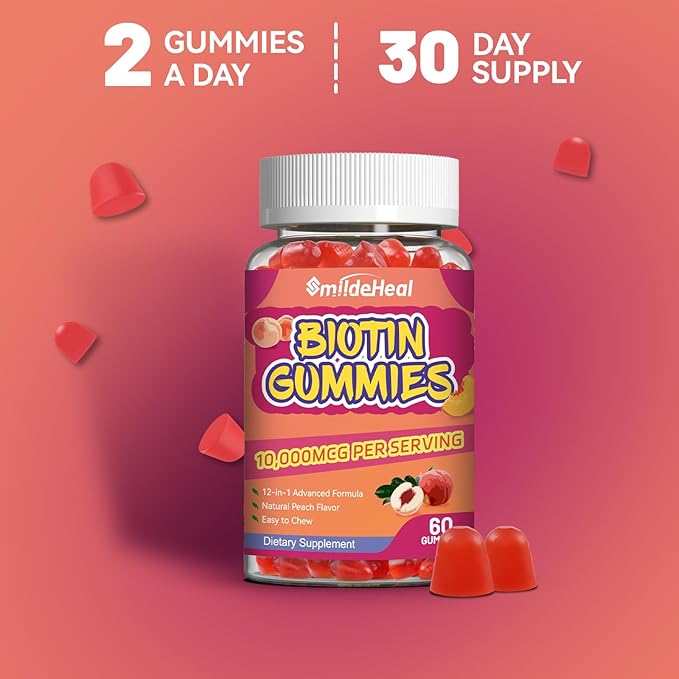 2 Pack Biotin Gummies for Hair Growth 10000 mcg, Hair Skin and Nails Gummies with Folic Acid, Vitamins A, B, C, E & D, Vegan biotin Vitamins for Women & Men, 120 Gummies