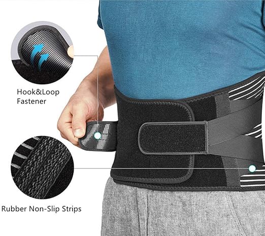 Back Support Belt for Ultimate Relief: Adjustable Lumbar Brace with Anti-Skid Design, 6 Stays, and 16-Hole Air Mesh for Sciatica, Herniated Disc, and Heavy Lifting (Large)