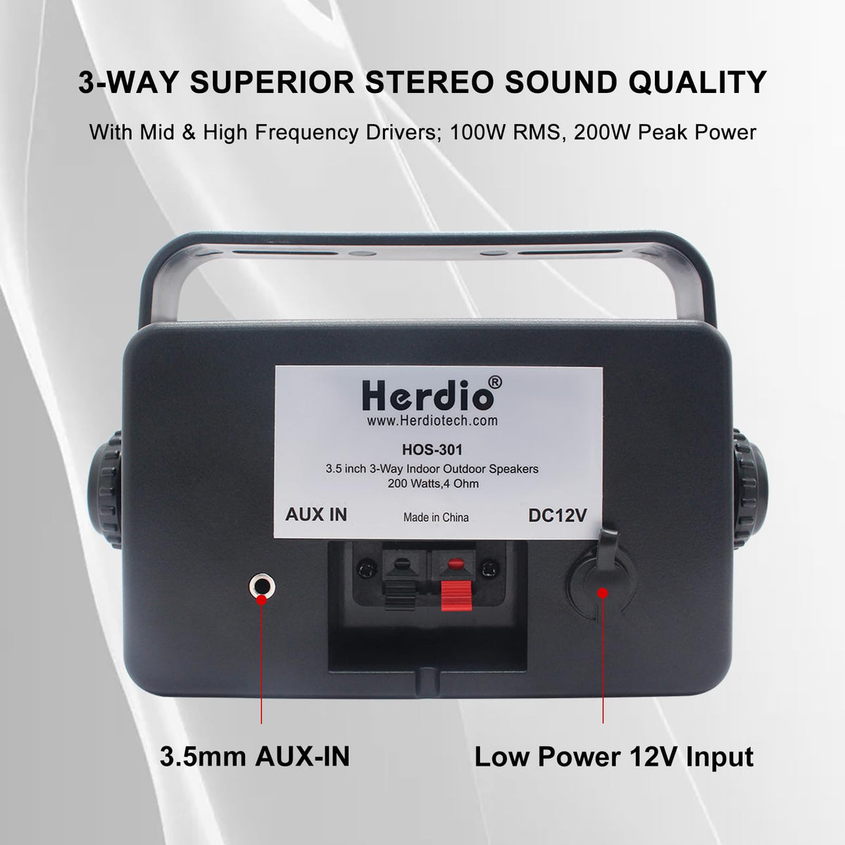 Herdio 3.5" Outdoor Bluetooth Speakers Wired Waterproof, 200W 3 Way Upgrade Premium Wall Mount Speakers, Durable Mountable Loud Sound System for Patio Indoor Deck Garage (Black Pair)