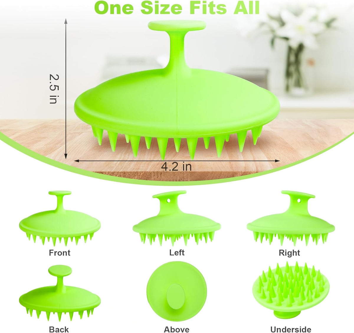Silicone Scalp Massager Shampoo Brush, Scalp Brush for Hair Growth & Dandruff Removal, Hair Scrubber Scalp Stimulator Exfoliator Brush with Soft Bristles for Wet Dry Scalp Care (Green)