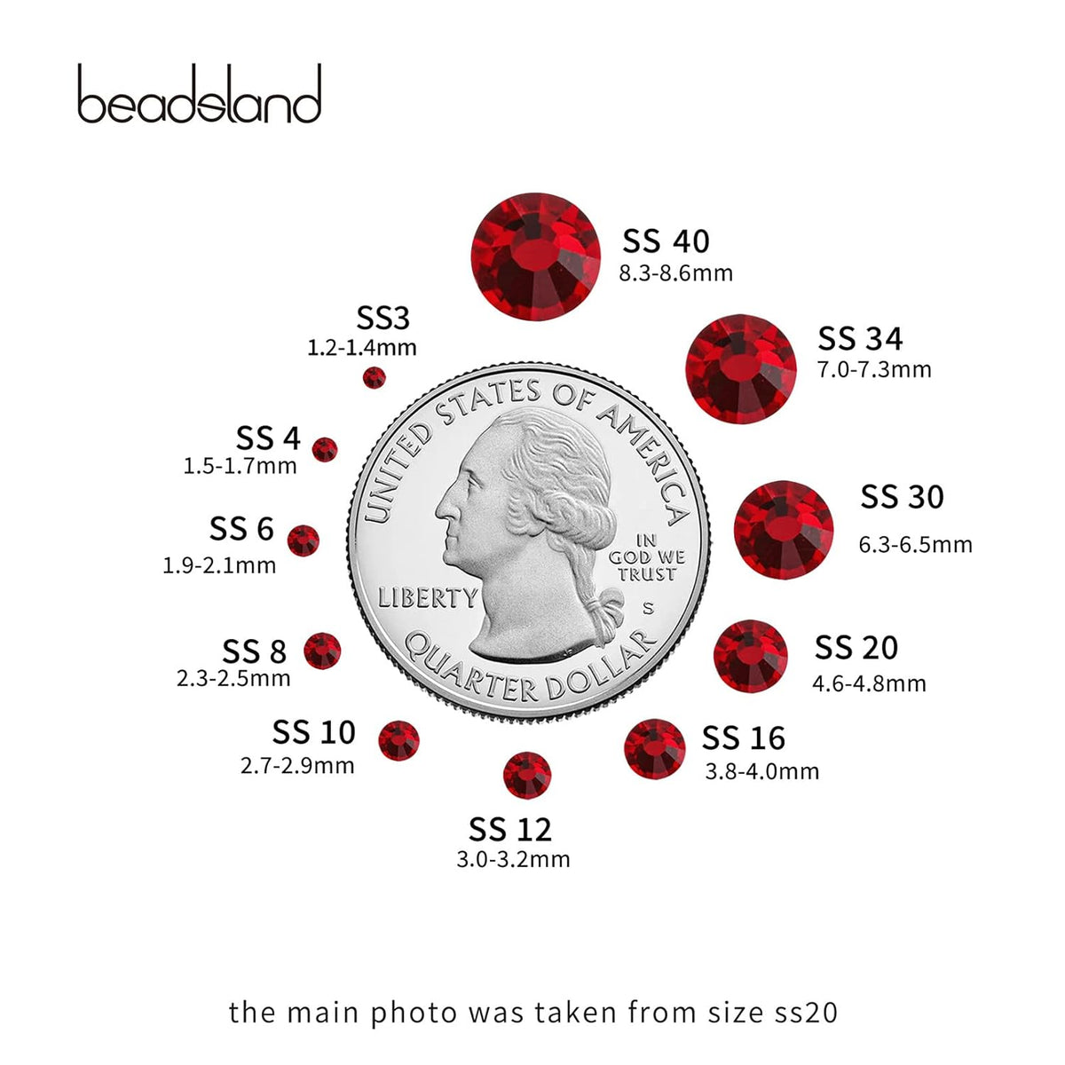 beadsland 1440 Piece Flat Back Crystal Rhinestones Round Gems,1.3mm-6.5mm,Dark Siam (SS8(2.3-2.5mm))
