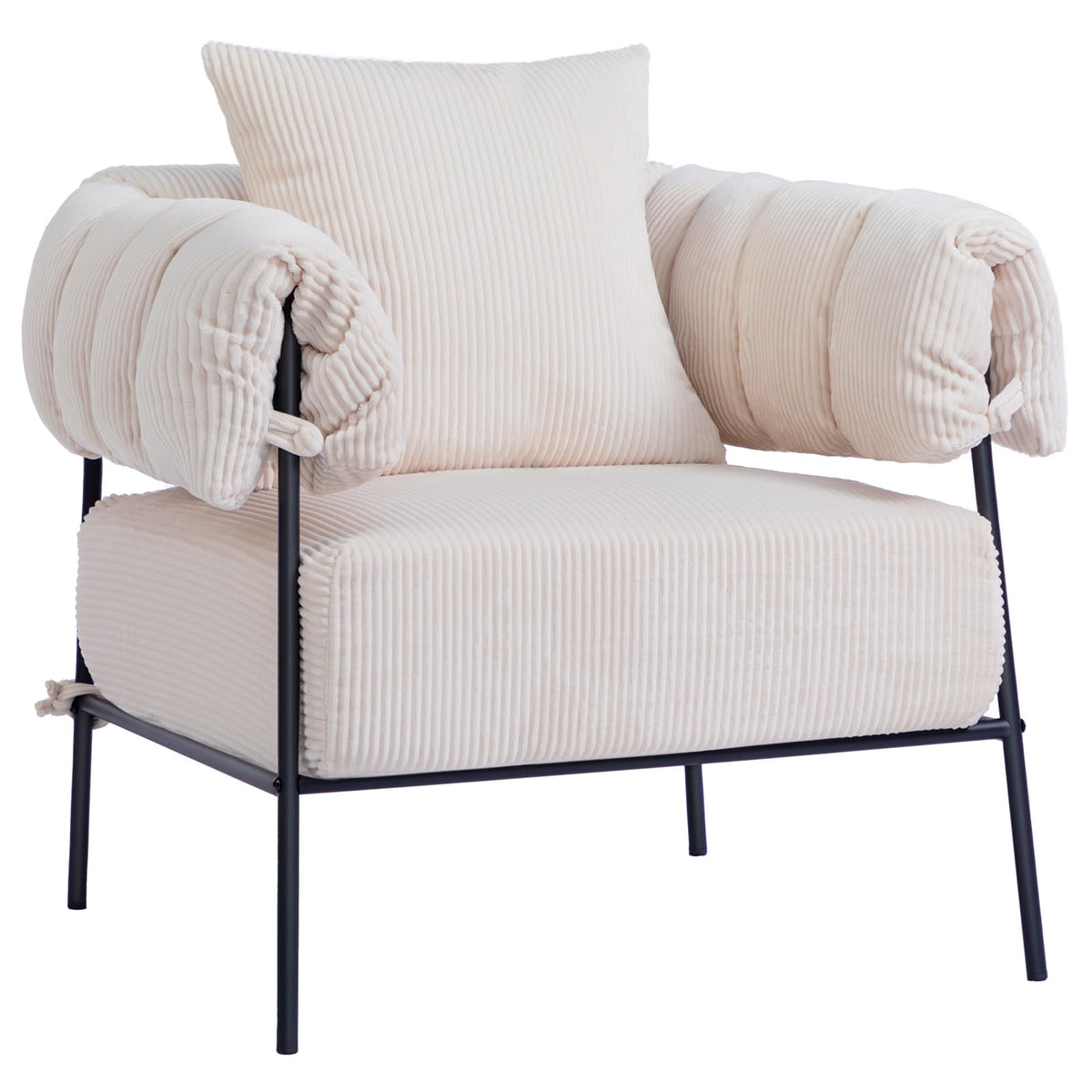 HollyHOME Modern Velvet Accent Chair, Upholstered Comfy Reading Chair, Fabric Large Lazy Arm Chair with Soft Cushion, Metal Frame Lounge Sofa Chair for Living Room, Bedroom, Balcony, Beige