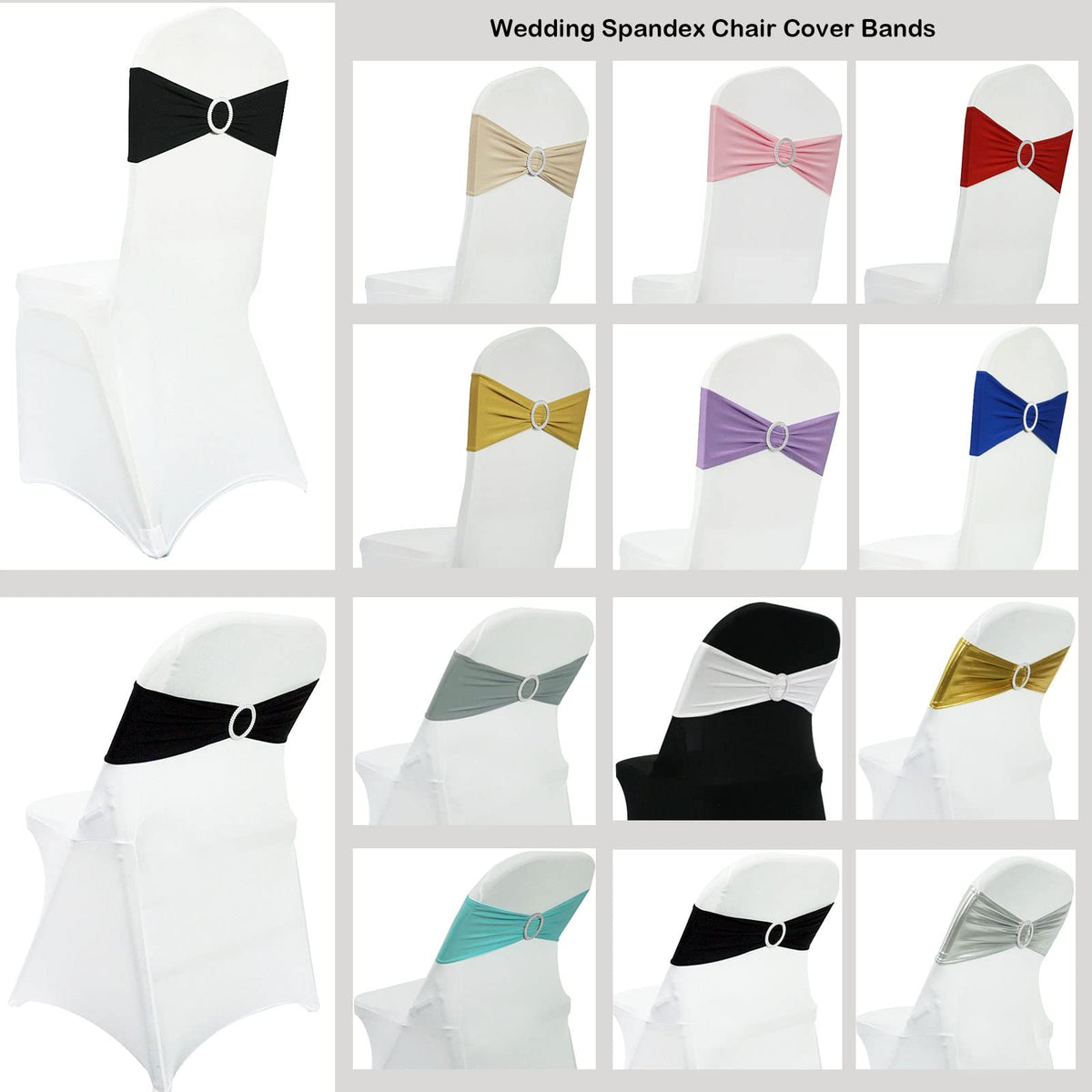 Maiangel Spandex Chair Sashes Bands 50PCS Stretch Chair Ties Bows with Buckle Slider for Wedding Party Banquet Decoration (Lavender)…