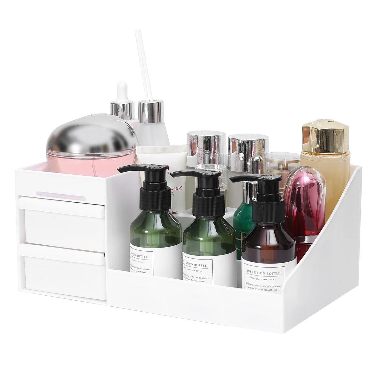 Uwrubs Large white Vanity Organizer - Countertop Mens Organizer With Drawers for Cologne,Shelf for Bathroom Counter,Mens Dresser,Men Bedroom,Beard, Shaving Lotion, Perfume & Skincare