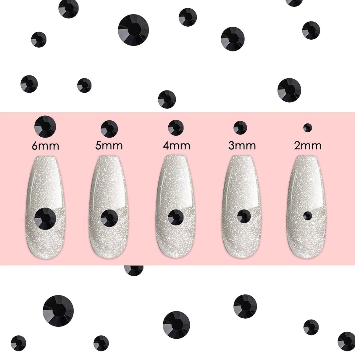 Canvalite 2784PCS Black Rhinestones Flat Back Gems, Nail Rhinestones Nail Art Gems with 5Pcs Jewelry Glues, Tweezers and Rhinestone Picker, Nail Art Tools for Nails, Clothes, Face, Crafts