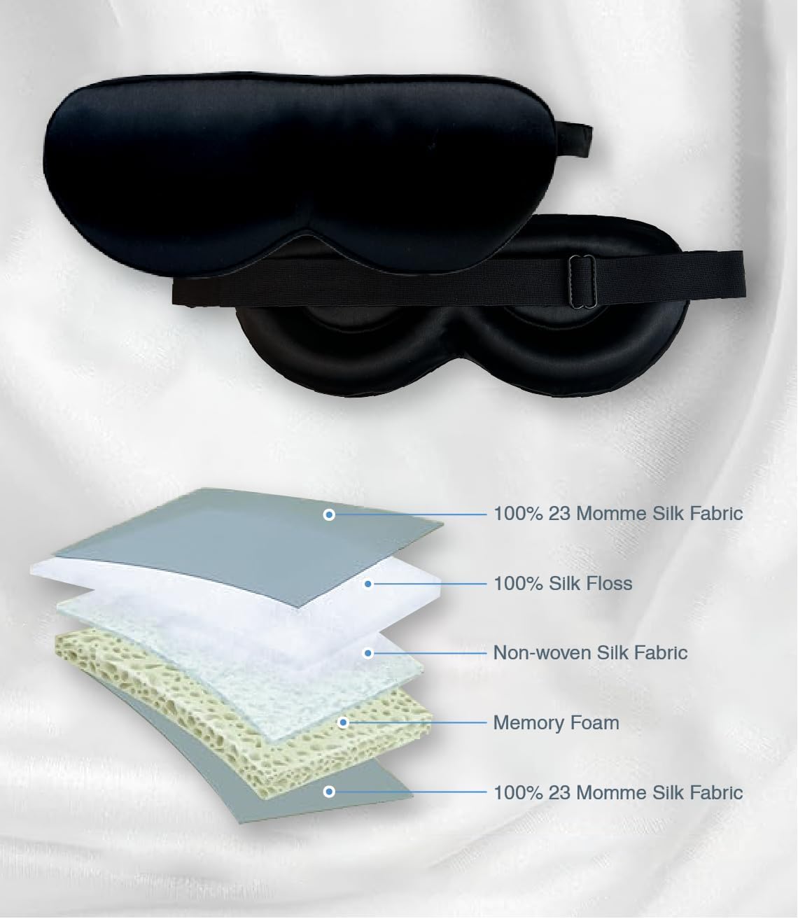 PROMEED Adjustable 23 Momme Mulberry Silk Sleep Mask, 3D Contoured No-Pressure Cup Eye Mask for Sleeping, Super Soft Breathable Blindfold, Perfect Blocks Light for Sleeping (Dusk)