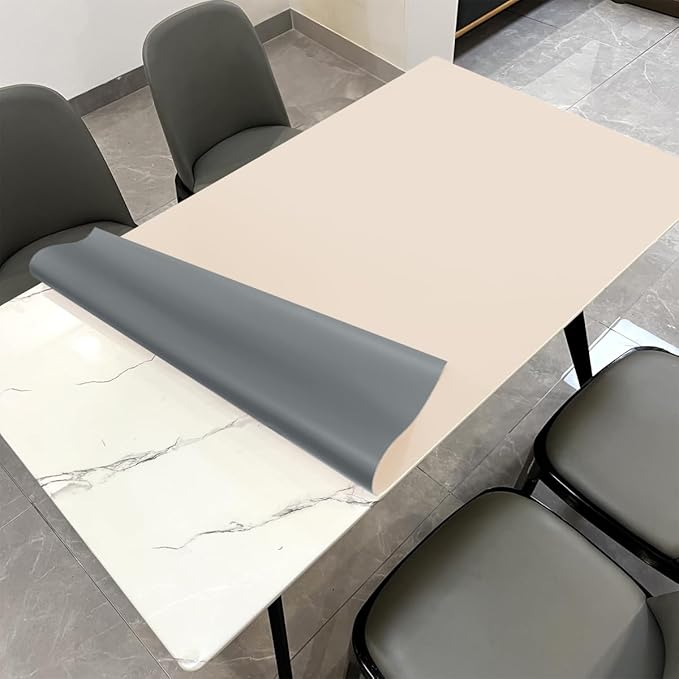 Table Cover Rectangle for Dining Room Table - Can Be Used On Both Sides Waterproof and Easy to Clean Good Flatness Used for Dining Table(Off White+Light Gray 44x96)