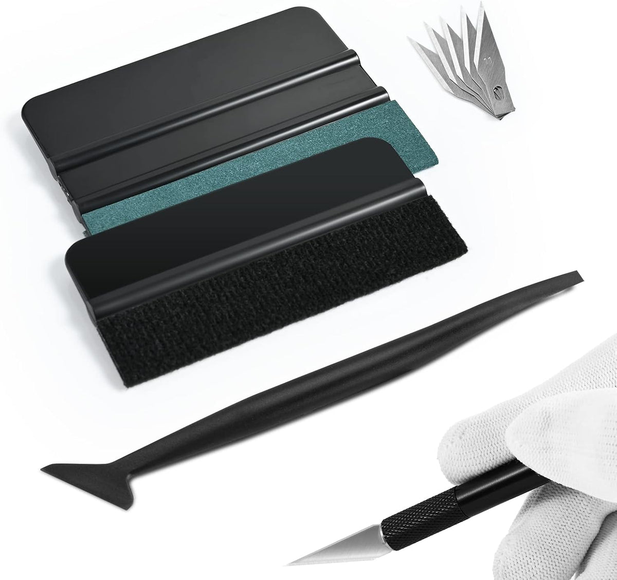 NEWISHTOOL Car Window Tint Installation Kit - Vinyl Wrap Tools With Felt Squeegee, Micro Squeegee, Razor Blade Knife