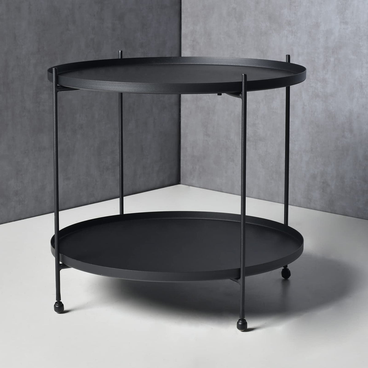 Lisuden Modern Metal End Table, Round Side Table Indoor/Outdoor, Living Room Small Coffee Table (Black, 2-Tier 23.6")