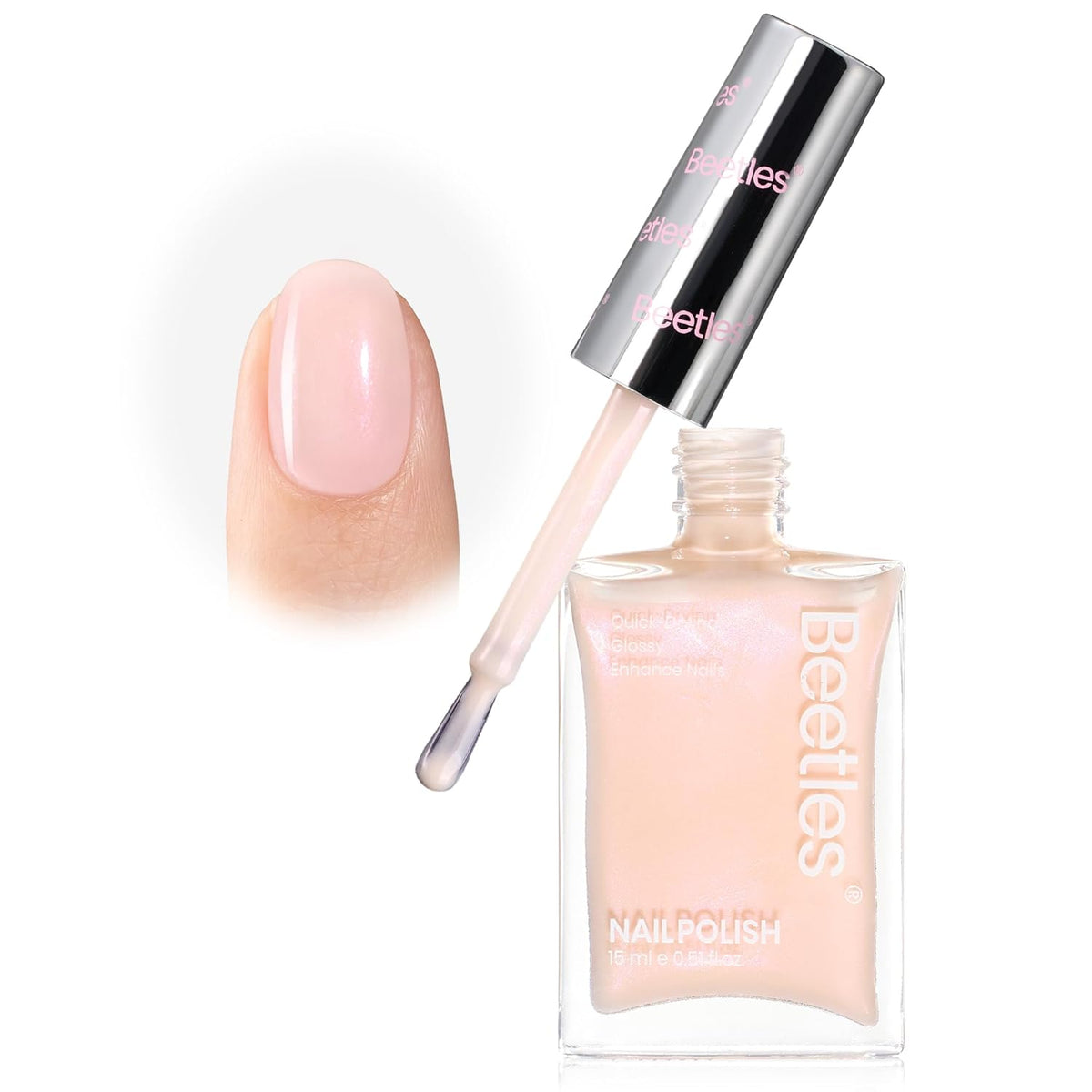 Beetles Nail Strengthener and Growth Concealer - Pink White Nail Polish Shimmer Natural Concealer Fingernail Polish, Fast Dry Quick Oil for Salon Home Daily Work - 0.51 FL OZ