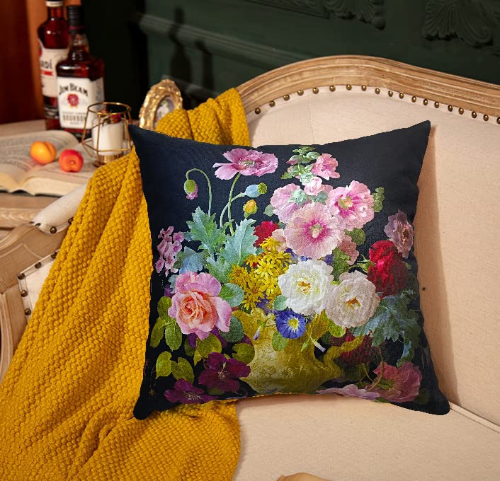 whooplaArt Elegant Decorative Velvet Floral Pillow Cover Double Sides Flower Pillowcases 18"x18" (LC-786)