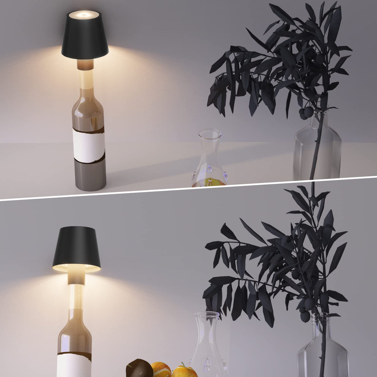 Coinmit 2 Pack LED Bottle Lamp 5500mAh Battery Portable Table Lamp Cordless IP54 Waterproof Wine Bottle Light for Outdoor Dining Bedroom Black