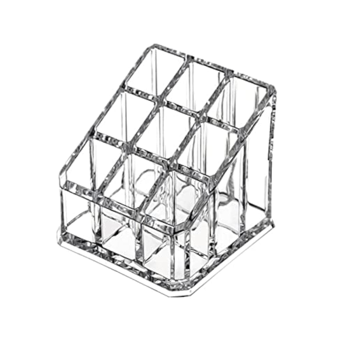 Acrylic Makeup Organizer Cosmetic Storage Display Case Makeup Brush Holder Organizer Lipstick Dispenser Canister Bathroom Container (3.5 x 3.5 x 2.6 in, 9 Partitions, Transparent)