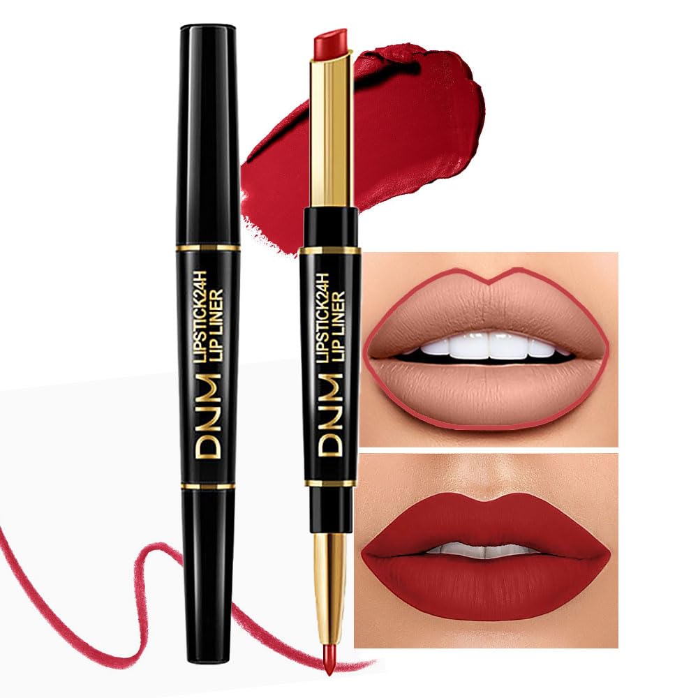 Kaely 2-in-1 Red Lip Liner & Lipstick Set Kit for Women, Matte Lips Kit with Lip Liner Lip Stains Long Lasting Waterproof 24 Hour Lipstick and Lip Liners Combo Lipliners Pencil Set 01
