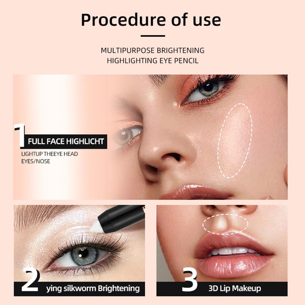 2Pcs Monochrome Cream Shimmer Glitter Eyeshadow Pencil Stick for Women, Eye Shadow Eyeliner Pencil Sticks Makeup, sombras para ojos, Waterproof, Vegan & Cruelty-Free, (02+06, 2Pcs)