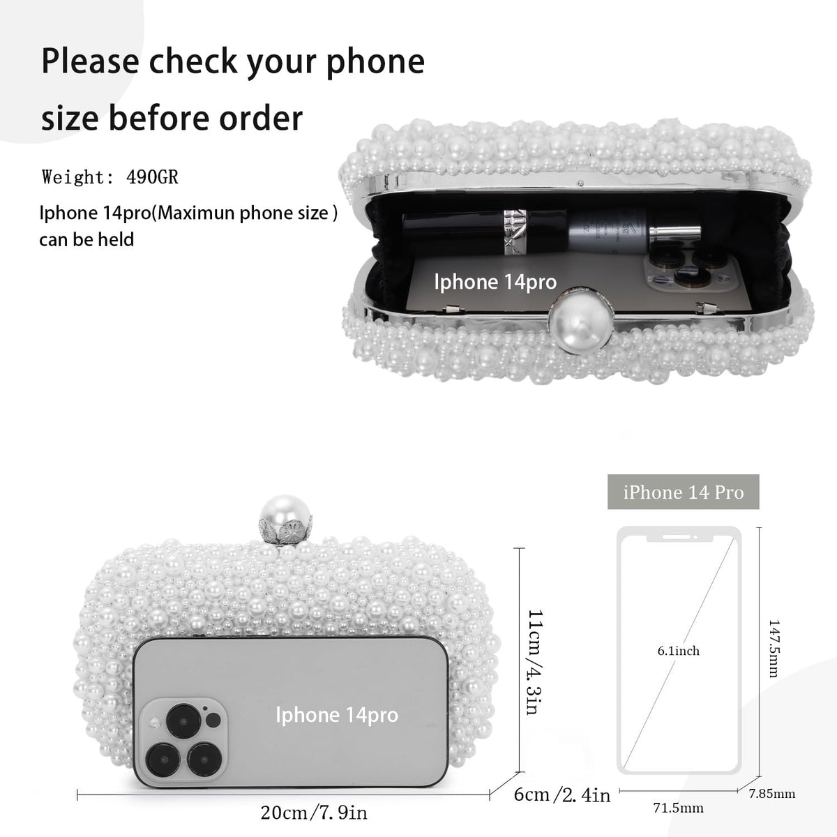 Oweisong Pearl Clutch Purses for Women Beaded Clutch Bag Formal Wedding Bride Evening Bag Party Tote Handbag