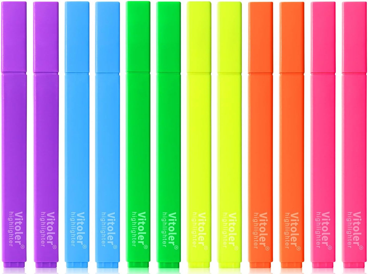 Vitoler Highlighters Assorted Colors,12pcs No Bleed Highlighters,Chisel Tip Cute Highlighter for School Office Supplies
