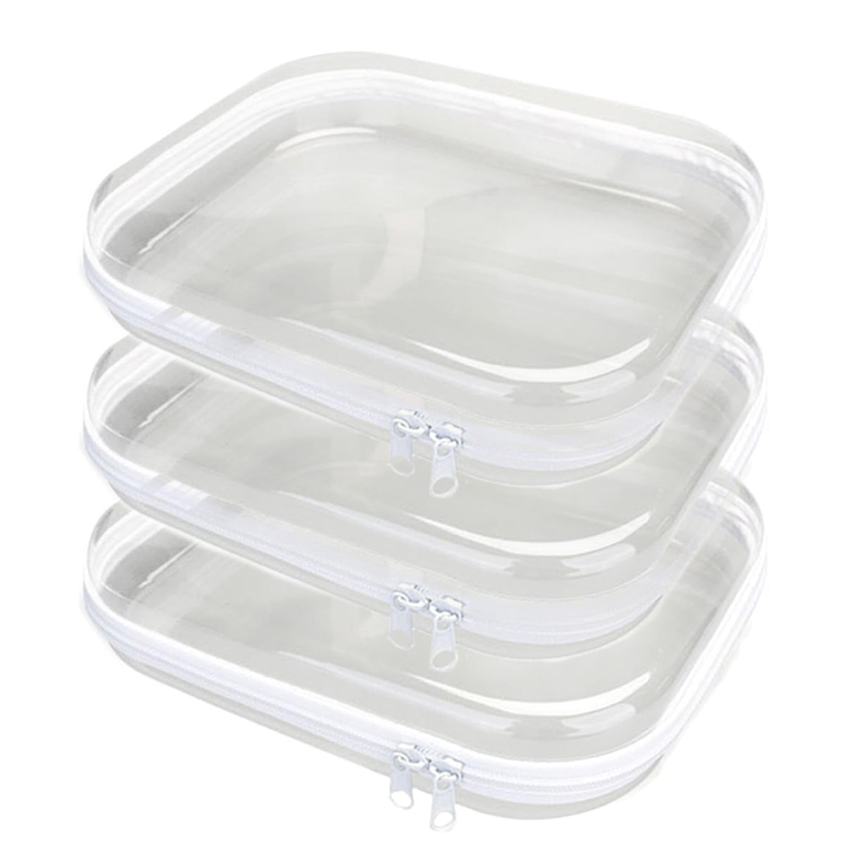 3PCS Zippered Transparent Cases for Snacks,Portable Waterproof Cosmetic Bag with Zipper,Clear Hard Shell Zipper Case for Cosmetic Storage, Putting Snacks, Pencil Case (3PCS-M)